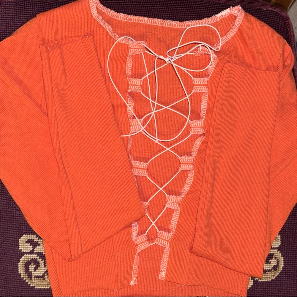Women's orange Lace-Up long sleeve crop top